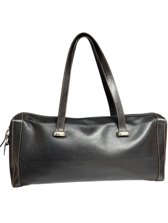 Plinio Visona Handbags - Plinio Visona Black Leather Baguette Shoulder Bag Made in Italy Minimalist